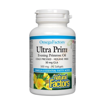 НАТУРАЛ ФАКТОРС МАСЛО ОТ ВЕЧЕРНА ИГЛИКА капсули 500 мг 90 броя / NATURAL FACTORS ULTRA PRIM EVENING PRIMROSE OIL