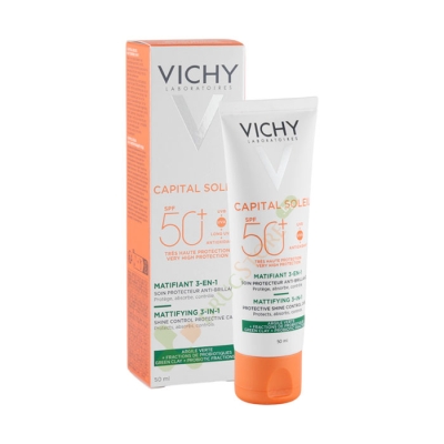 ВИШИ CAPITAL SOLEIL КРЕМ СРЕЩУ НЕСЪВЪРШЕНСТВА SPF 50+ 50 мл / VICHY CAPITAL SOLEIL MATTIFYING CREAM 3 IN 1 SPF50+