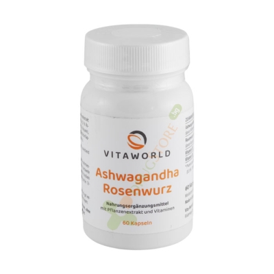 АШВАГАНДА + ЗЛАТЕН КОРЕН И ВИТАМИН В1 И В5 капсули 60 броя / VITA WORLD ASHWAGANDA + GOLDEN ROOT AND VITAMIN B1 + B5