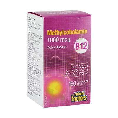 НАТУРАЛ ФАКТОРС ВИТАМИН B12 сублингвални таблетки 1000 мкг 180 броя / NATURAL FACTORS VITAMIN B12