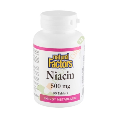 НАТУРАЛ ФАКТОРС ВИТАМИН B3 (НИАЦИН) таблетки 500 мг 90 броя / NATURALS FACTORS VITAMIN B3