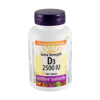ВИТАМИН D3 таблетки 2500IU 180 броя / WEBBER NATURALS VITAMIN D3