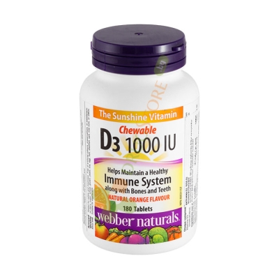 ВИТАМИН D3 дъвчащи таблетки 1000 IU 180 броя / WEBBER NATURALS VITAMIN D 3 CHEWABLE NATURAL ORANGE FLAVOUR