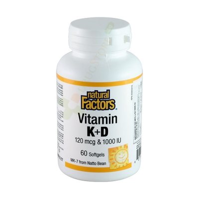 ВИТАМИН K2 120 мкг + D3 1000 IU капсули 60 броя / NATURAL FACTORS VITAMIN K2 AND VITAMIN D3