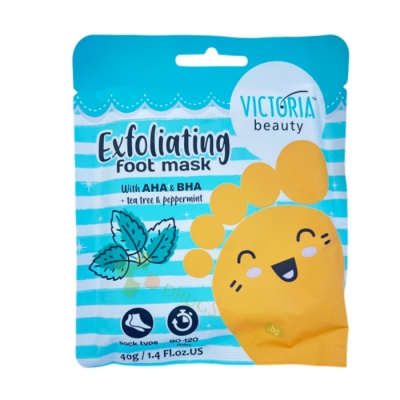 ЕКСФОЛИРАЩА МАСКА ЗА КРАКА С ЧАЕНО ДЪРВО И МЕНТА 40 г / VICTORIA BEAUTY EXFOLIATING FOOT MASK WITH  AHA & BHA + TEA TREE & PEPPERMINT 
