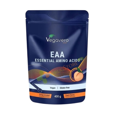 ЕСЕНЦИАЛНИ АМИНОКИСЕЛИНИ прах с вкус на праскова 400 г / VEGAVERO EAA ESSENTIAL AMINO ACIDS powder peach flavour 
