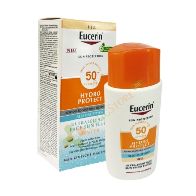 ЕУЦЕРИН ОЦВЕТЕН СЛЪНЦЕЗАЩИТЕН УЛТРА ЛЕК ФЛУИД ЗА ЛИЦЕ HYDRO PROTECT SPF 50+, СВЕТЪЛ 50 мл / EUCERIN HYDRO PROTECT ULTRA-LIGHT FACE SUN FLUID TINTED SPF 50+ 