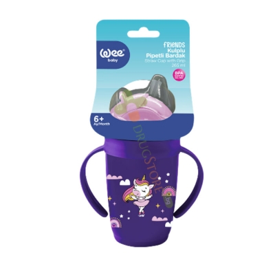 ФРЕНДС ЧАША СЪС СЛАМКА И ДРЪЖКИ 365 мл / WEE BABY FRIENDS SIPPY CUP WITH STRAW 6+ months
