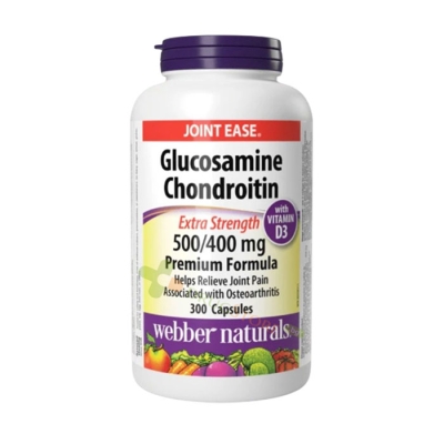 ГЛЮКОЗАМИН, ХОНДРОИТИН + ВИТАМИН D3 капсули 300 броя / WEBBER NATURALS  GLUCOSAMINE, CHONDROITIN + VITAMIN D3 
