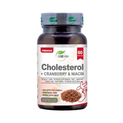ГРЕВИЯ ХОЛЕСТЕРОЛ + ЧЕРВЕНА БОРОВИНКА + НИАЦИН капсули 60 броя / GREWIA CHOLESTEROL + CRANBERRY + NIACIN