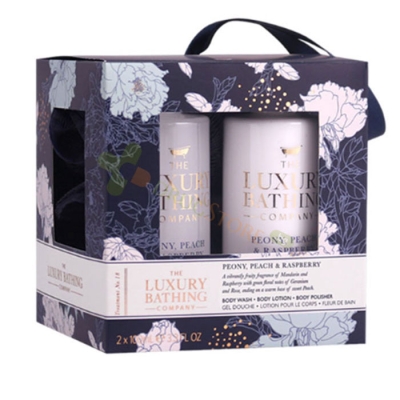 ГРЕЙС КОЛ ДАМСКИ ПОДАРЪЧЕН КОМПЛЕКТ БОЖУР, ПРАСКОВА И МАЛИНА 1 / GRACE COLE WOMEN'S GIFT SET PEONY, PEACH, RASPBERRY 1 + BATH SPONGE