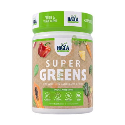 ХАЯ ЛАБС СУПЕР ГРИЙНС С АРОМАТ НАТУРАЛЕН ШЕЙК ЯБЪЛКА прах 300 г / HAYA LABS SUPER GREENS NATURAL АPPLE SHAKE powder