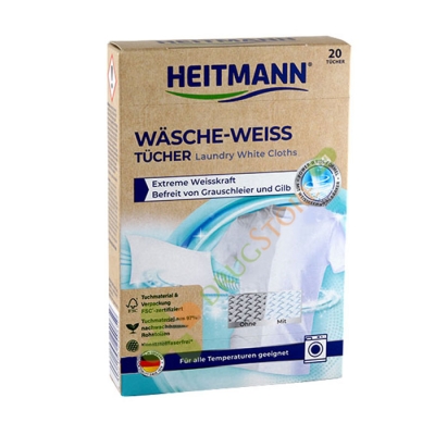 ХАЙТМАН КЪРПИЧКИ ЗА СУПЕР БЯЛО ПРАНЕ 20 броя / HEITMANN WIPES FOR SUPER WHITE LAUNDRY 
