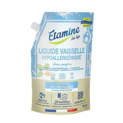 ХИПОАЛЕРГЕНЕН ПРЕПАРАТ ЗА СЪДОВЕ БЕЗ АРОМАТ ПЪЛНИТЕЛ 750 мл / ETAMINE DU LYS WASHINH-UP LUQUID HYPOALEGENIC FRAGRANCE FREE FILLER