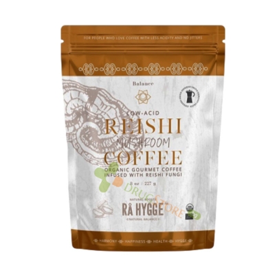 КАФЕ АРАБИКА С ГЪБА РЕЙШИ смляно за еспресо 227 г / RA HYGGE ORGANIC GOURMET COFFEE INFUSED WITH REISHI FUNGI