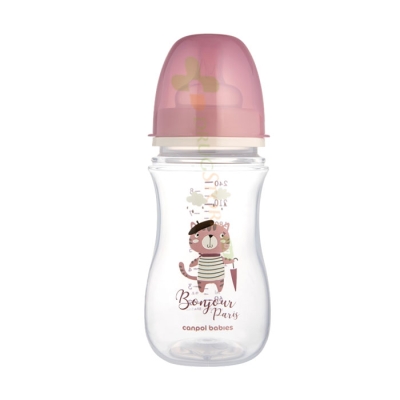 КАНПОЛ АНТИКОЛИК ШИШЕ BONJOUR PARIS РОЗОВО 3 м+ 240 мл / CANPOL BABIES ANTI-COLIC BOTTLE BONJOUR PARIS PINK 3 м+ 