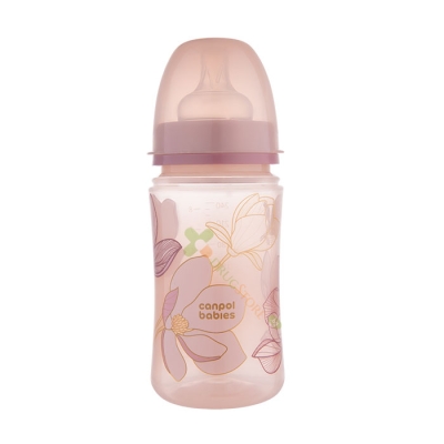 КАНПОЛ АНТИКОЛИК ШИШЕ С ШИРОКО ГЪРЛО ГОЛД РОЗОВО 3 м+ 240 мл / CANPOL BABIES ANTICOLIC BOTTLE WITH WIDE NECK GOLD PINK 3 m+