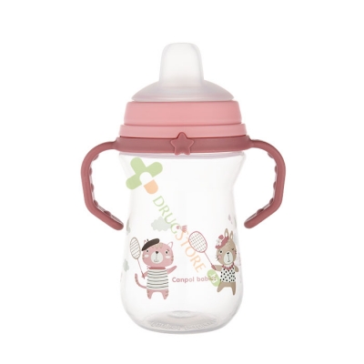 КАНПОЛ ЧАША СЪС СЛАМКА BONJOUR PARIS РОЗОВА 250 мл / CANPOL BABIES CUP WITH SILICONE SPOUT BONJOUR PARIS PINK 250 ml