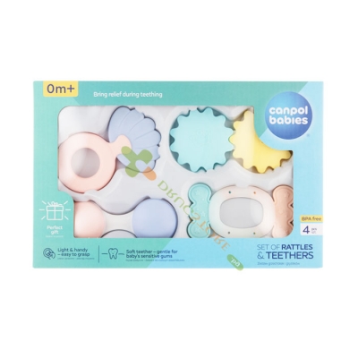 КАНПОЛ КОМПЛЕКТ ЧЕСАЛКИ PASTEL 4 броя / CANPOL BABIES SET SILICONE TEETHERS PASTEL