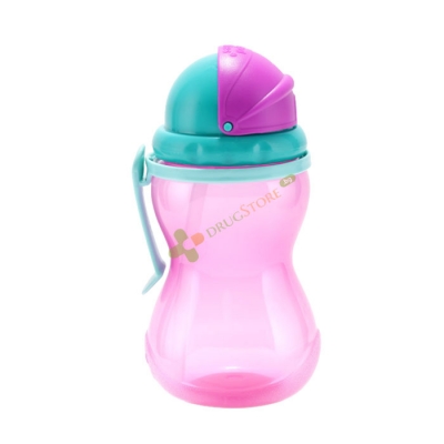 КАНПОЛ ПРЕХОДНО НЕТЕЧАЩО ШИШЕ С МЕКА СЛАМКА РОЗОВО 12 м+ 370 мл / CANPOL BABIES SPORT CUP WITH FLIP-TOP STRAW PINK 12 m+