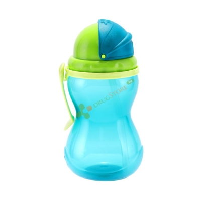 КАНПОЛ ПРЕХОДНО НЕТЕЧАЩО ШИШЕ С МЕКА СЛАМКА СИНЬО 12 м+ 370 мл / CANPOL BABIES SPORT CUP WITH FLIP-TOP STRAW BLUE 12 m+