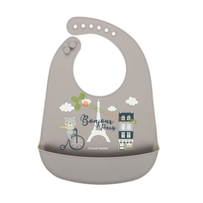 КАНПОЛ СИЛИКОНОВ ЛИГАВНИК С ДЖОБ BONJOUR PARIS БЕЖОВ / CANPOL BABIES SILICONE BIB WITH POCKET BONJOUR PARIS BEIGE