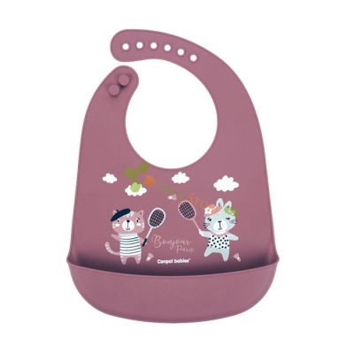 КАНПОЛ СИЛИКОНОВ ЛИГАВНИК С ДЖОБ BONJOUR PARIS ЧЕРВЕН / CANPOL BABIES SILICONE BIB WITH POCKET BONJOUR PARIS RED 