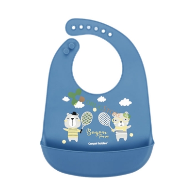 КАНПОЛ СИЛИКОНОВ ЛИГАВНИК С ДЖОБ BONJOUR PARIS СИН / CANPOL BABIES SILICONE BIB WITH POCKET BONJOUR PARIS BLUE