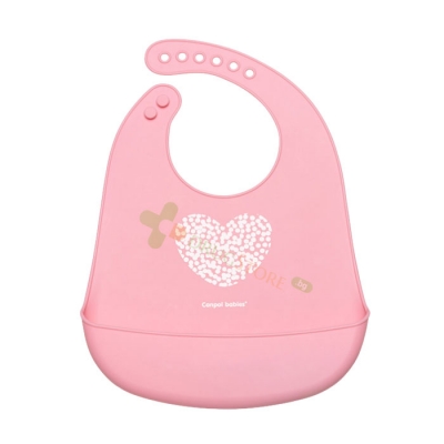 КАНПОЛ СИЛИКОНОВ ЛИГАВНИК С ДЖОБ PASTEL РОЗОВ / CANPOL BABIES SILICONE BIB WITH POCKET PASTEL PINK