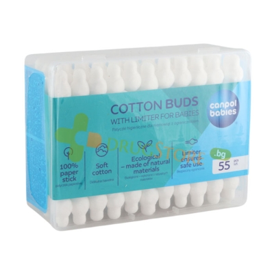 КАНПОЛ ТУПФИ (КЛЕЧКИ) ЗА УШИ С ОГРАНИЧИТЕЛ 56 броя / CANPOL COTTON BUDS WITH STOPPER