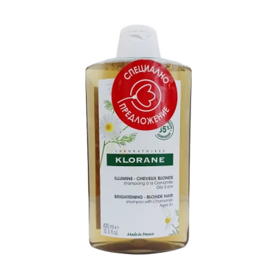 КЛОРАН ШАМПОАН ЗА ЗЛАТИСТИ ОТБЛЯСЪЦИ С ЛАЙКА 400 мл / KLORANE BRIGHTENING BLONDE HAIR SHAMPOO WITH CHAMOMILE