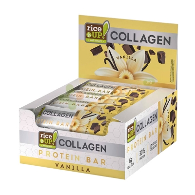 КОЛАГЕНОВ ПРОТЕИНОВ БАР ШОКОЛАД И ВАНИЛИЯ 50 г 12 броя / RICE UP! COLLAGEN PROTEIN BAR CHOCOLATE AND VANILLA 50 g 