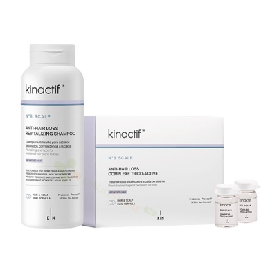 КОМПЛЕКТ KINACTIF № 8 SCALP ПРОТИВ КОСОПАД ШАМПОАН 300 мл+АМПУЛИ 6 мл 10 брая / KIN COSMETICS KINACTIF № 8 SCALP ANTI-HAIR LOSS SET 