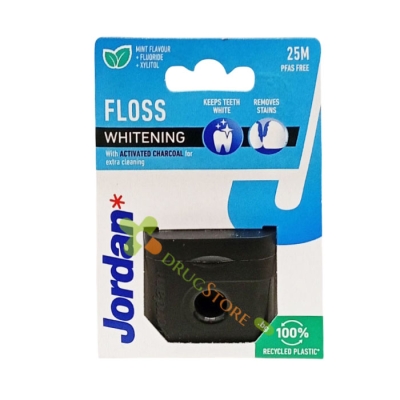 КОНЦИ ЗА ЗЪБИ ДЖОРДАН ИЗБЕЛВАЩИ С ВЪГЛЕН 25 м / JORDAN FLOSS WHITENING WITH ACTIVATED CHARCOAL 25 m