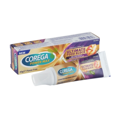 КОРЕГА ПАУЪР МАКС ФИКСИРАЩ КРЕМ УЛТИМЕЙТ FOOD BLOCK 40 мл / COREGA POWER MAX ULTIMATE FOOD BLOCK DENTURE ADHESIVE CREAM 