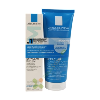 ЛА РОШ ЕФАКЛАР КОМПЛЕКТ ДУО+М ГЕЛ-КРЕМ ПРИ НЕСЪВЪРШЕНСТВА 40 мл+ИЗМИВАЩ ГЕЛ 200 мл / LA ROCHE EFFACLAR DUO+M GEL-CREAM+CLEANSING GEL 