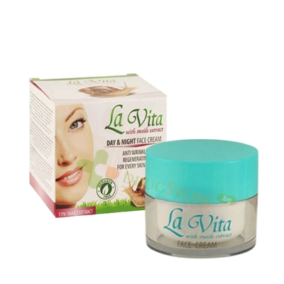 ЛА ВИТА ПОДМЛАДЯВАЩ И РЕГЕНЕРИРАЩ КРЕМ ЗА ЛИЦЕ 50 мл / LA VITA REGENERATING CREAM FOR FACE WITH SNAILS EXTRACT FOR ALL TYPE SKIN 