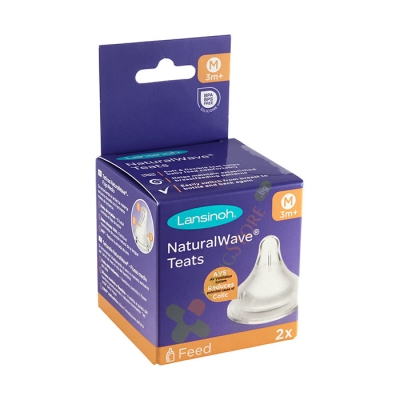 СИЛИКОНОВ БИБЕРОН MEDIUM FLOW 3+ МЕСЕЦА ЛАНСИНОХ 2 броя / LANSINOH NATURALWAVE MEDIUM FLOW SILICONE TEATS