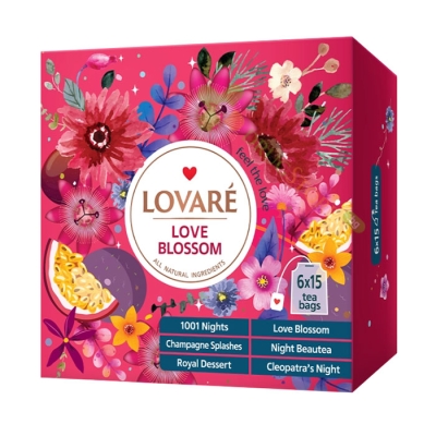 ЛОВАРЕ ЧАЙ АСОРТИ LOVE BLOSSOM филтър 6 вида х 15 броя / LOVARE LOVE BLOSSOM TEA tea bags 6 х 15