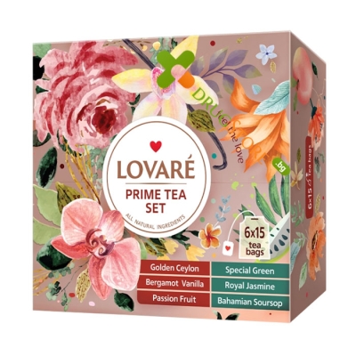 ЛОВАРЕ ЧАЙ АСОРТИ PRIME TEA SET филтър 6 вида х 15 броя / LOVARE PRIME TEA SET tea bags 6 х 15 