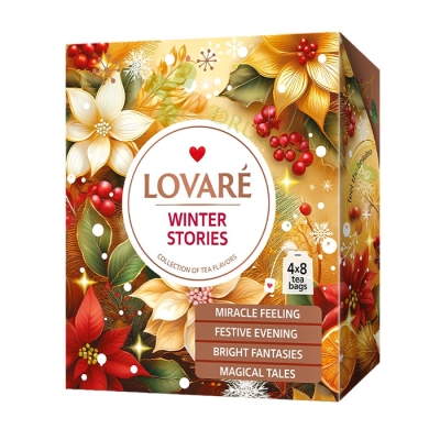 ЛОВАРЕ ЧАЙ АСОРТИ WINTER STORIES филтър 4 вида х 8 броя / LOVARE TEA ASSORTI WINTER STORIES tea bags 4 х 8 