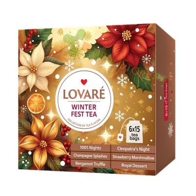 ЛОВАРЕ ЧАЙ АСОРТИ WINTER FEST филтър 6 вида х 15 броя / LOVARE TEA ASSORTED WINTER FEST COLLECTION tea bags 6 х 15