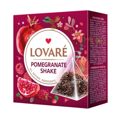 ЛОВАРЕ ЧАЙ В ПИРАМИДА POMEGRANATE SHAKE филтър 15 броя / LOVARE POMEGRANATE SHAKE tea bags