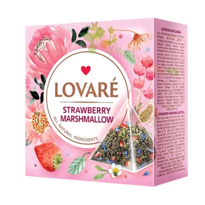 ЛОВАРЕ ЧАЙ В ПИРАМИДА STRAWBERRY MARSHMALLOW филтър 15 броя / LOVARE STRAWBERRY MARSHMALLOW tea bags