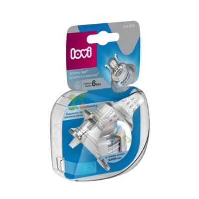  СИЛИКОНОВ БИБЕРОН ЗА ШИШЕ DYNAMIC MEDIUM CROSS-OUT 6+ месеца 2 броя / LOVI SILICONE DYNAMIC TEAT MEDIUM CROSS-OUT 6+ months