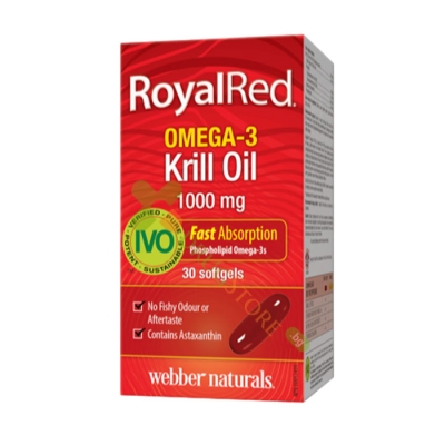 МАСЛО ОТ КРИЛ ОМЕГА - 3 РОЯЛ РЕД капсули 1000 мг 30 броя / WEBBER NATURALS ROYAL RED OMEGA - 3 KRILL OIL