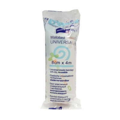 МАТОПАТ УНИВЕРСАЛ ЕЛАСТИЧЕН БИНТ С КЛИПС 8 см / 4 м / MATOPAT UNIVERSAL ELASTIC BANDAGE WITH CLIP 8 cm / 4 m