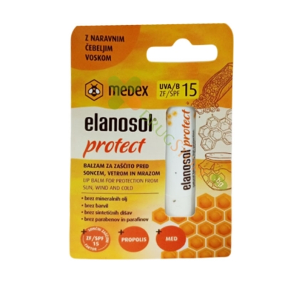 МЕДЕКС ЕЛАНОСОЛ ПРОТЕКТ БАЛСАМ ЗА УСТНИ SPF15 4,5 г / MEDEX ELANOSOL PROTECT LIP BALM SPF15