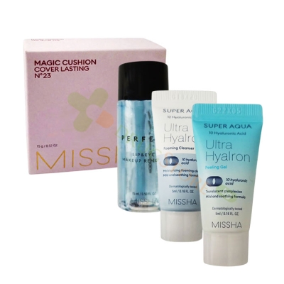 МИША MAGIC CUSHION COVER LASTING ФОН ДЬО ТЕН SPF50+ №23 15 г + МИНИ ПРОДУКТИ / MISSHA MAGIC CUSHION COVER LASTING SPF50+ №23 15 g + MINI PRODUCTS