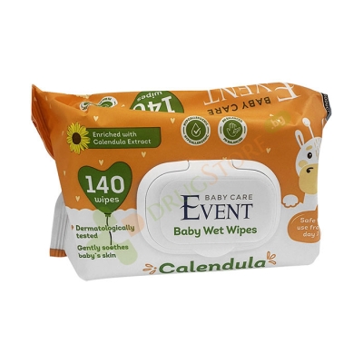 МОКРИ КЪРПИ ЕВЕНТ БЕБЕ С ЕКСТРАКТ ОТ НЕВЕН 140 броя КАПАК / EVENT CALENDULA BABY WET WIPES